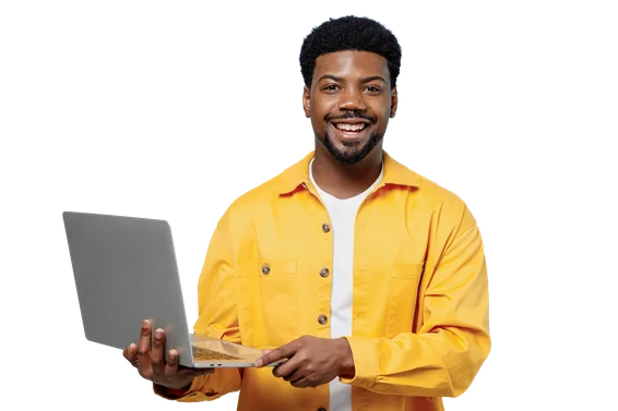 Benchmark support expert holding a laptop