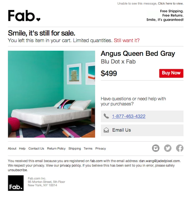 Fab abandonment cart email