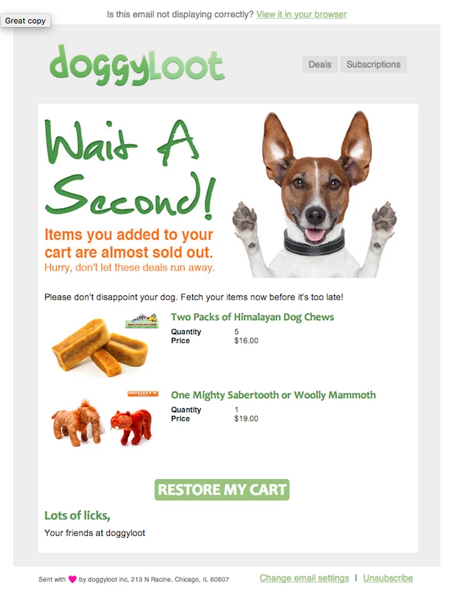 Doggy Loot cart abandonment email