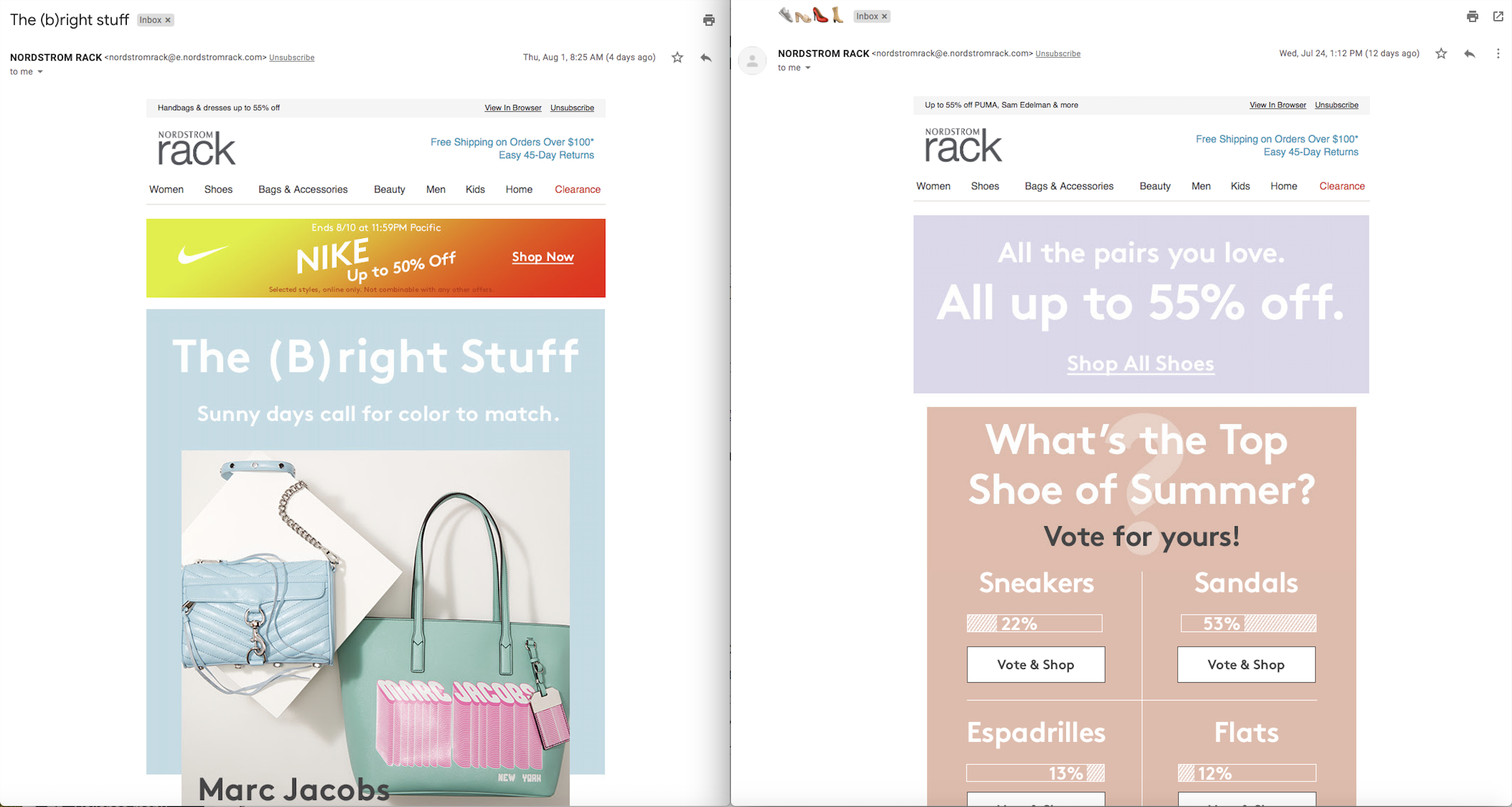 Nordstrom Rack side by side email