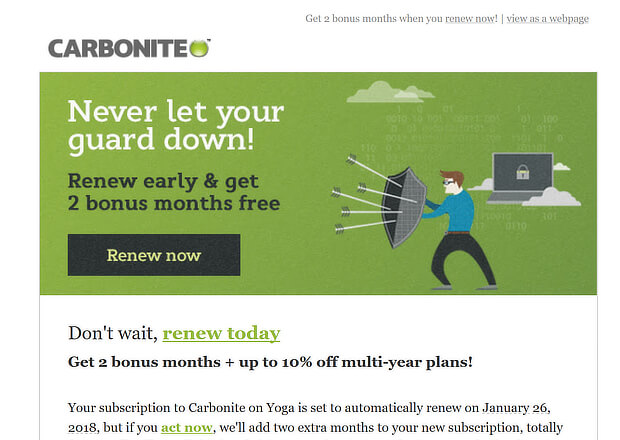 Carbonite renewal email example