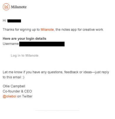 Milanote email