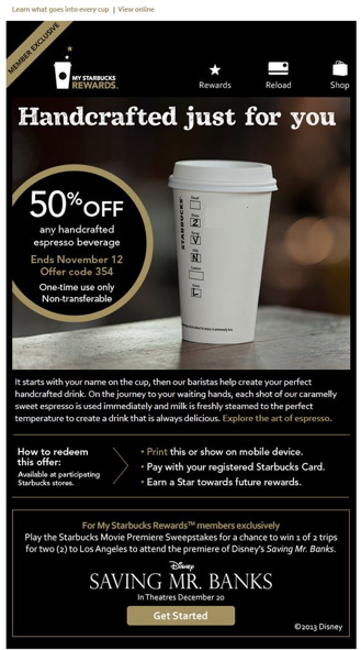 Starbucks email without personalization