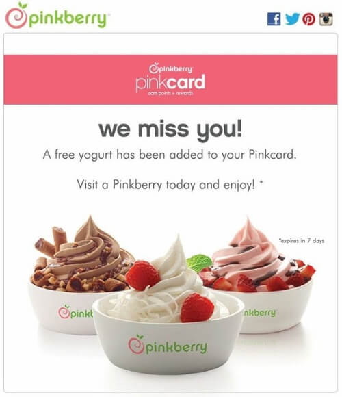 Pinkberry Pinkcard re-engagement email